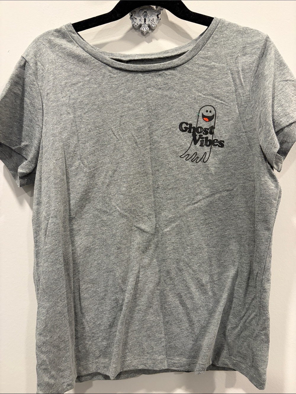 Old Navy Light Gray Kids Tee with Ghost Graphic and Orange Accent